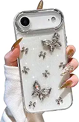 EYZUTAK Capa para celular novo ar, capa protetora transparente TPU transparente com laço 3D com glitter e borboletas fofas e cristalinas - Borboleta