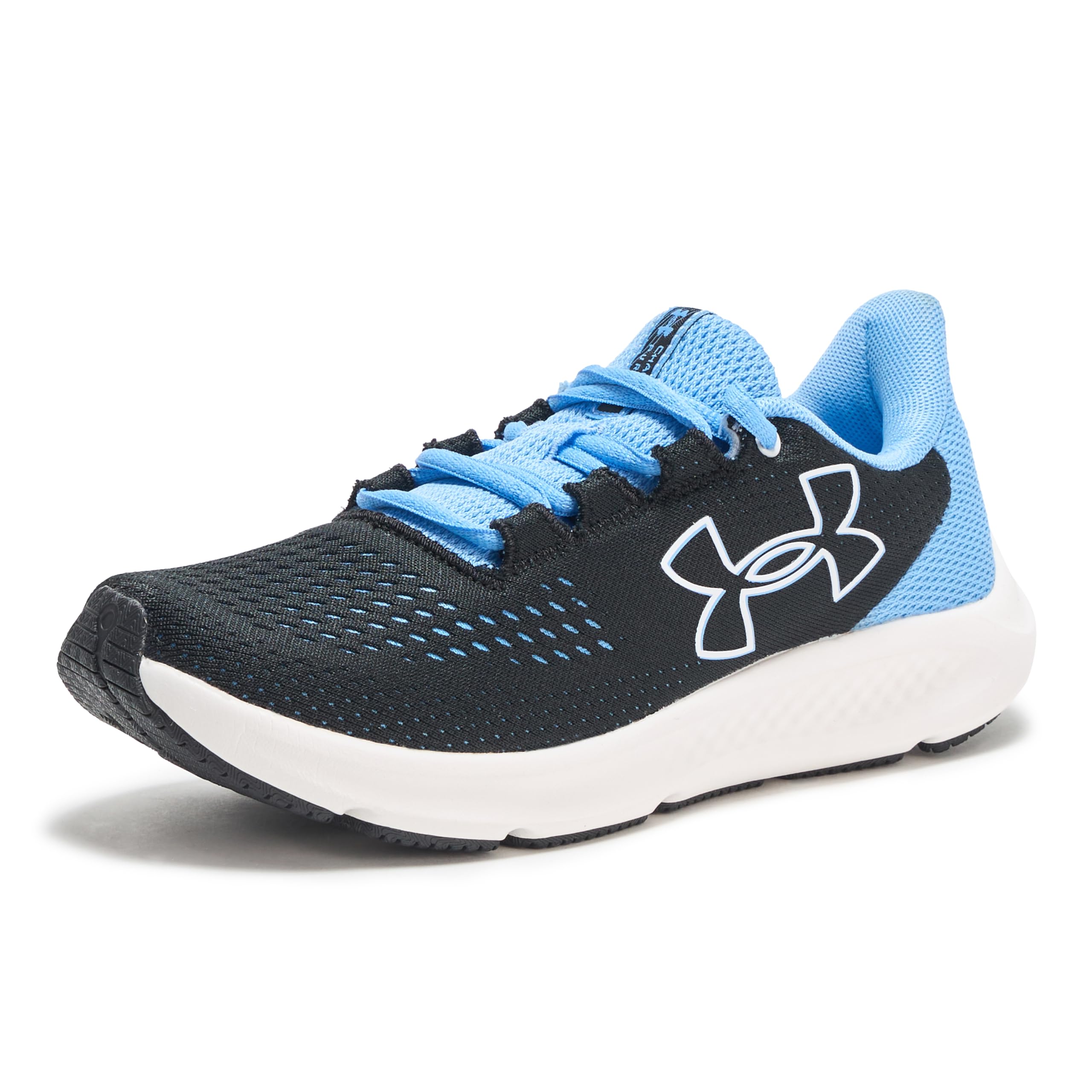 Under Armour Kadın Charged Pursuit 3 Büyük Logo Koşu Ayakkabısı, (004) Siyah/Ufuk Mavi/Beyaz, 37.5 EU