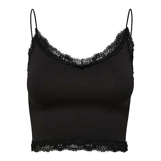 Only Onlvicky Lace Noos - Camiseta Sin Costuras, Top Mujer, Negro (Black), M-L