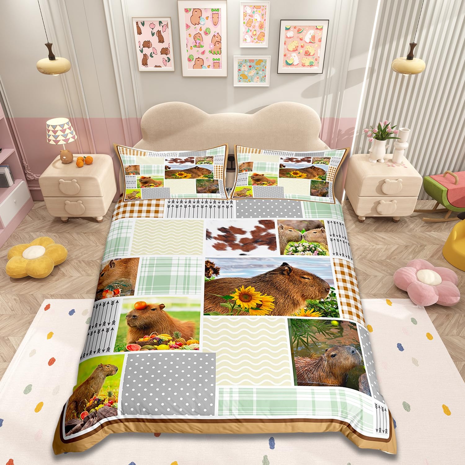 Housse de couette Capybara verte pour une chambre d'ado cosy