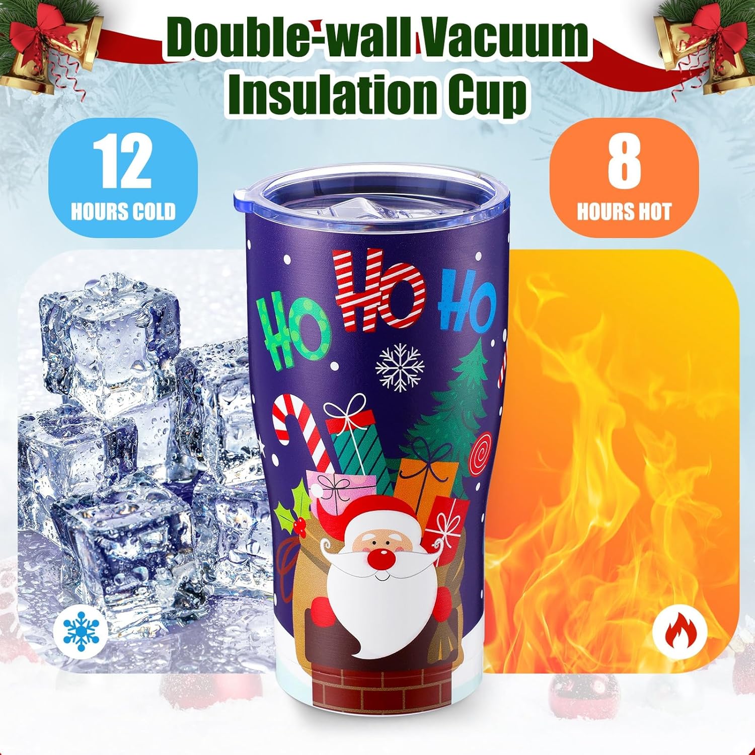 Skylety 10 Sets 20oz Christmas Tumblers with Lids and Straws Christmas Stainless Steel Tumbler Double Wall Insulated Travel Coffee Mug for Xmas Gift Holiday Family Friend Drinks (Whimsical) - Image 4