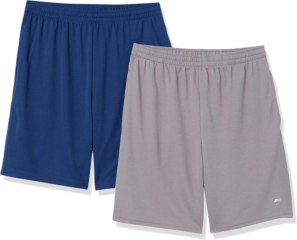 Amazon Essentials Men's Athletic Basketball Gym,Performance Tech Loose-Fit Training Shorts, Pack of 2