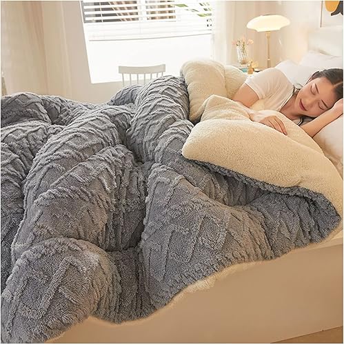 Edredones de invierno de forro polar coral jacquard súper suave, edredones de cama gruesos y transpirables, de felpa mullida de terciopelo de doble