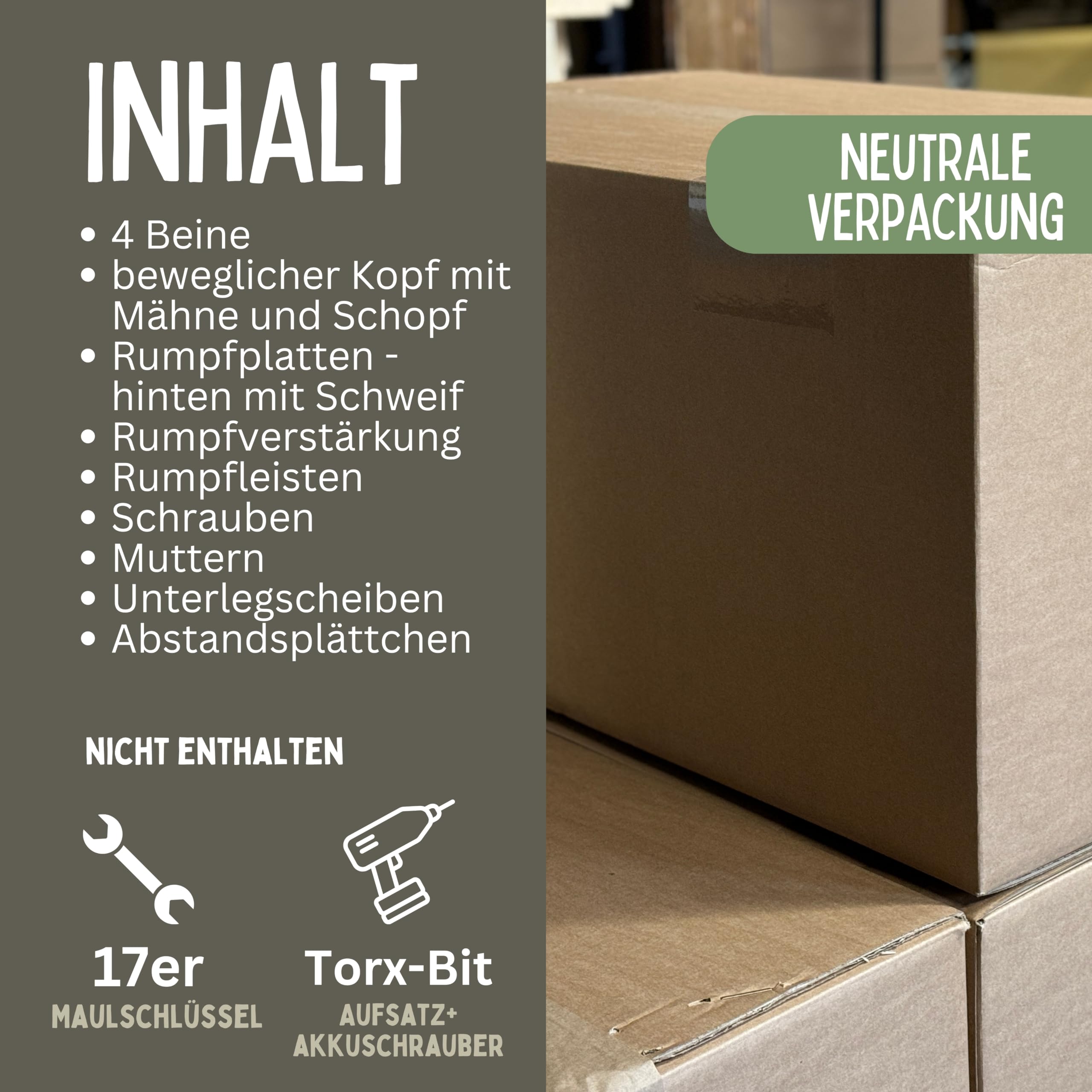 Bausatz 100cm für draußen Reitpferd Garten Voltigierbock für Kinder, Stehpferd groß, Gartenpferd handgefertigt aus Deutschland, Voltigierpferd Holzpony mit Mähne