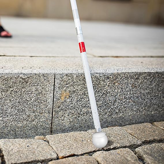 White Rolling Walking Tip with Rotating Head for Blind Stick and Mobility Cane, Plastic Round Ball Easy to Install Blind People Gadgets for Indoor and Office Use