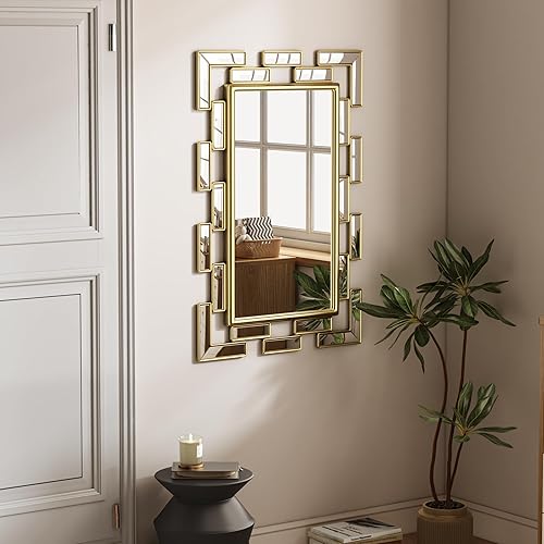 Miniatura 2 de Espejo de pared decorativo dorado de 23.6 × 15.8 "- Espejo de pared rectangular grande con diseño veneciano griego