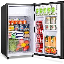 3.2 Cu.Ft Mini Fridge with Freezer,Single Door Adjustable Temp Compact Refrigerator,Energy Efficient Quiet for Dorm Office Bedroom RV Garage,Silver Black, Medium