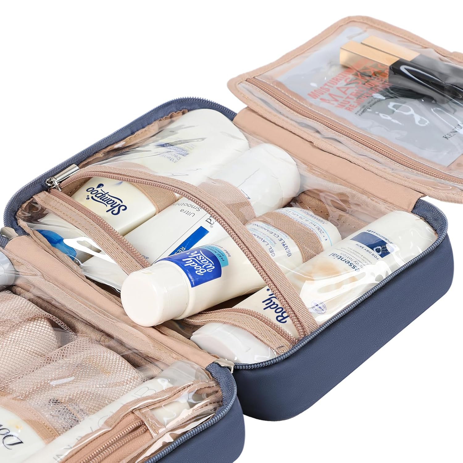 NISHEL Travel Toiletry Bag for Women, Makeup Essentials Organizer, Hanging Case for Accessories, Cosmetics, Medium Size, Aegean-Blue - Image 5