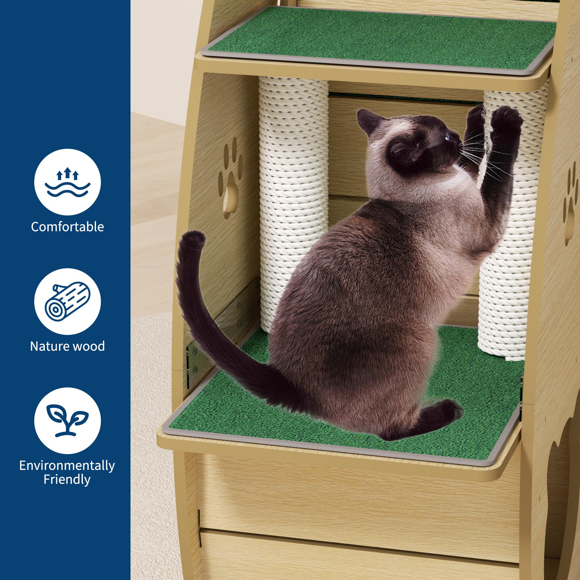 4-in-1-Katzen-Laufrad, großes Katzenlaufband, großes leises Laufrad mit Kratzunterlage und Spielrolle, stabile Holzbasis für Indoor-Katzen