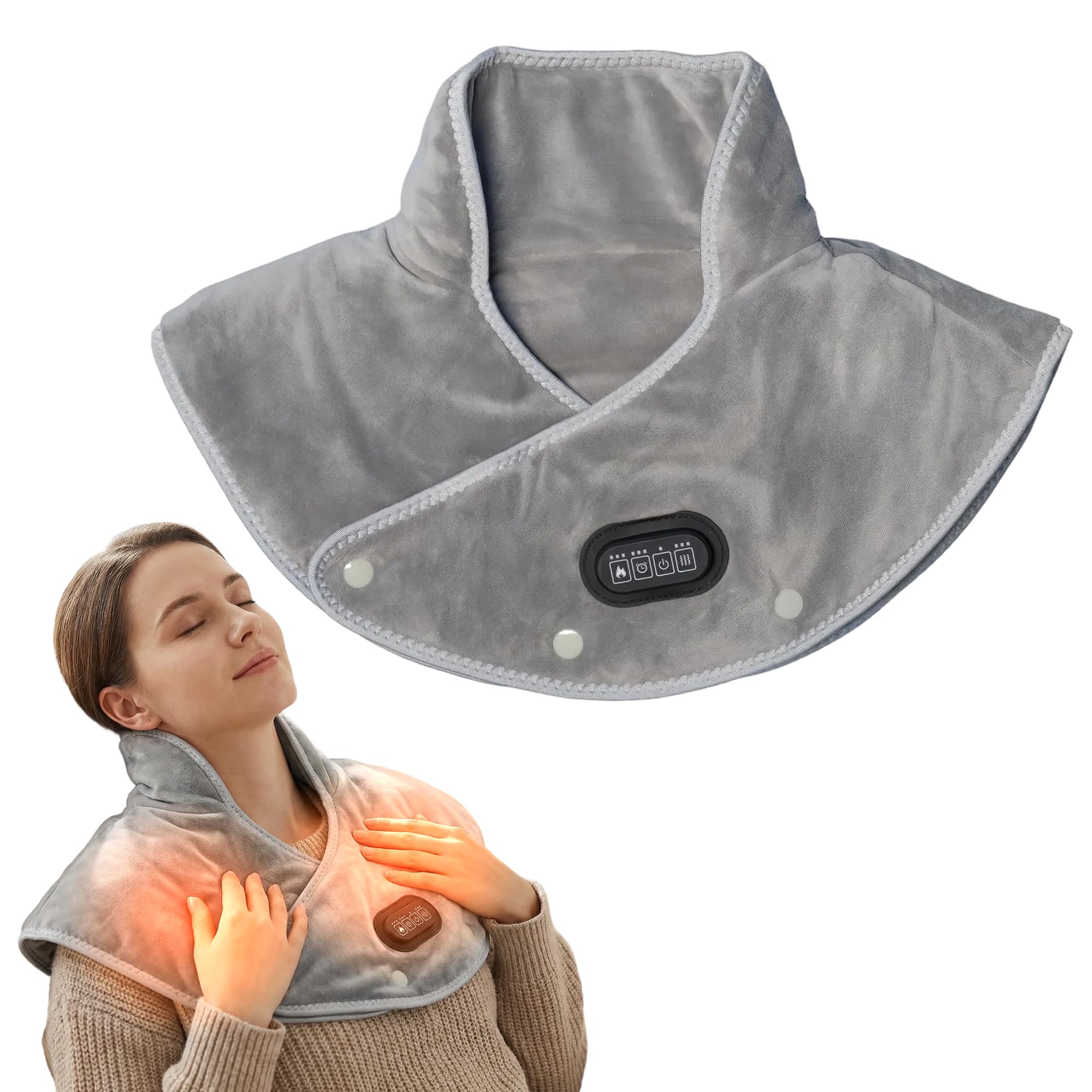 CALLIXE Thera Wrap | Coussin chauffant sans fil pour le cou, les épaules et le haut du dos | Masseur électrique cervical avec chaleur instantanée et vibrations pour soulager la douleur et la