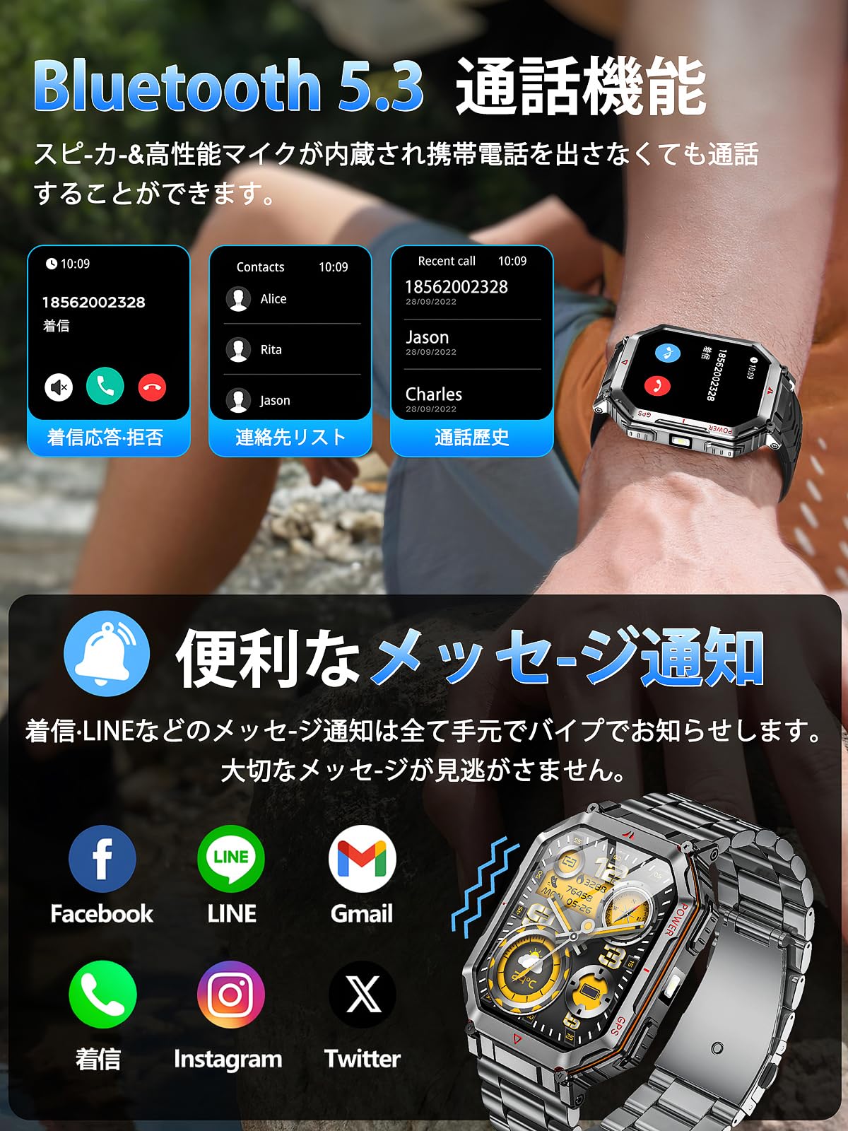 Amazon.co.jp: スマートウォッチ【2025最新進化 ChatGPT搭載 AI文字盤 内蔵GPS】高輝度懐中電灯 2.01インチ大画面  Bluetooth5.3通話 LINE/メッセージ通知 振動と着信音設定 GPS運動記録 防塵防水 100＋運動モード 歩数計 遠隔撮影 音楽制御  天気予報 スポーツウォッチ ...