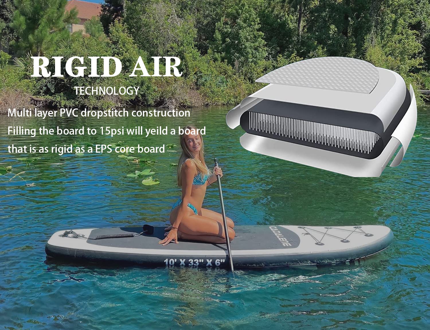 CADALENE Inflatable Stand Up Paddle Board with SUP Accessories, Inflatable Paddle Board for Adults & Youth of All Skill Levels, Adjustable Paddle, Hand Pump, Leash, Nonslip Deck, Repair Kit