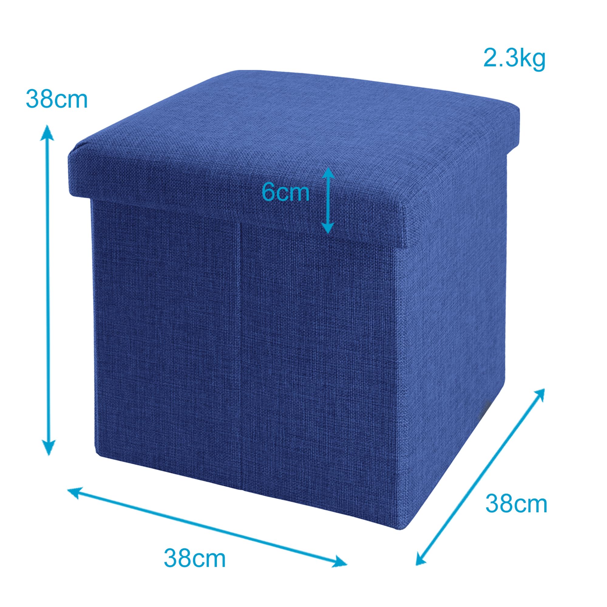 INTIRILIFE Puff Baúl Plegable 38x38x38 cm in Azul MAR - Taburete Almacenaje Tapizado de Textil Tela Óptica Lino per Almacenamiento y Reposapiés - Asiento Silla Tejido Banqueto
