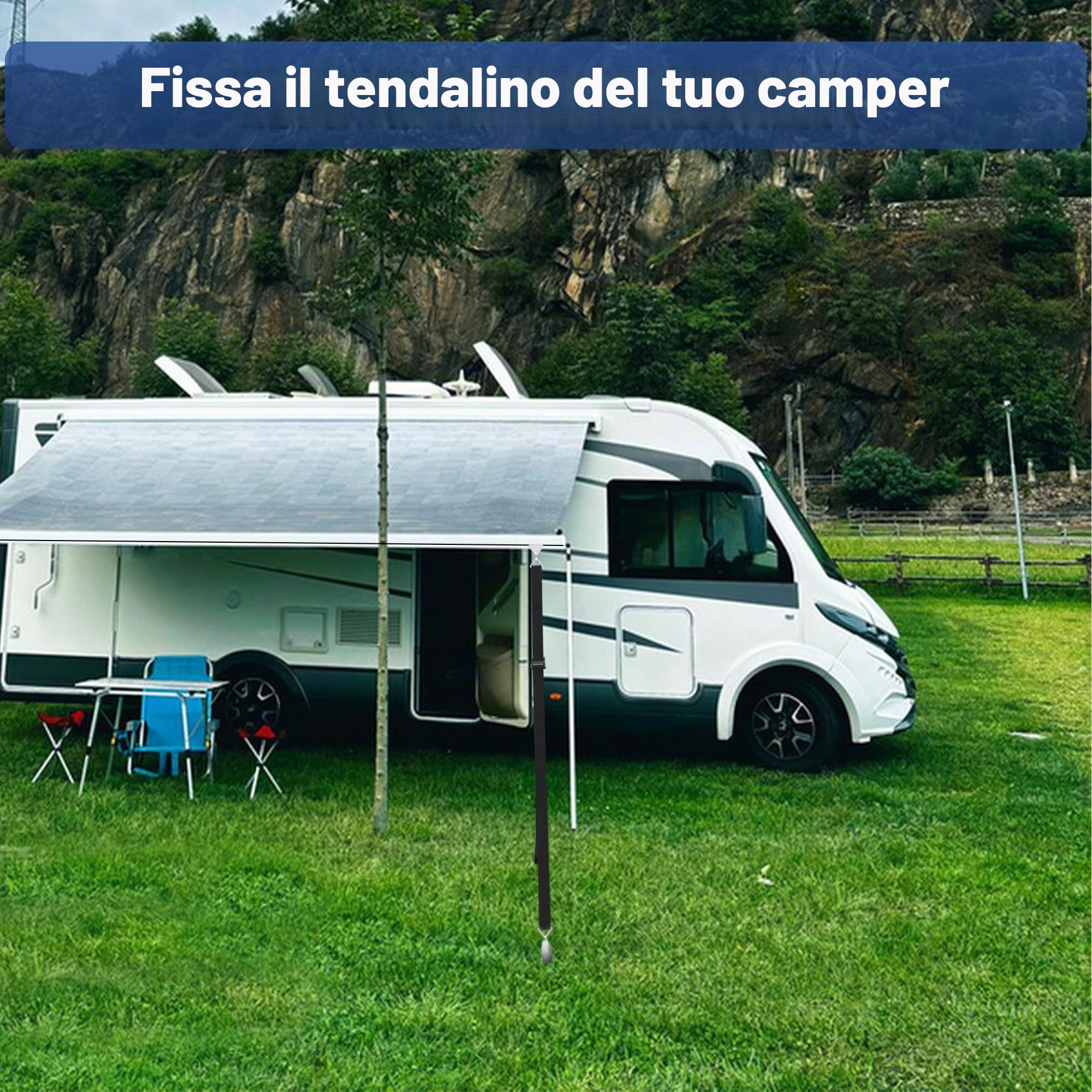 Storm Strap Set per Canale a C per tende da campeggio, Kit di fissaggio tenda da sole, Kit di fissaggio laterale tenda da sole RV per Fiamma/Thule Omnistor/Altri tenda da sole Binario C Canale