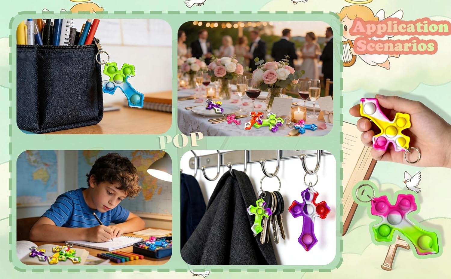 100 Packs Bulk Mini Pop Cross fidgets Bubble Keychain,For kids toys Classroom Students Gifts Teacher ,hoilday Party Favors,Christian Party Gifts - Image 3