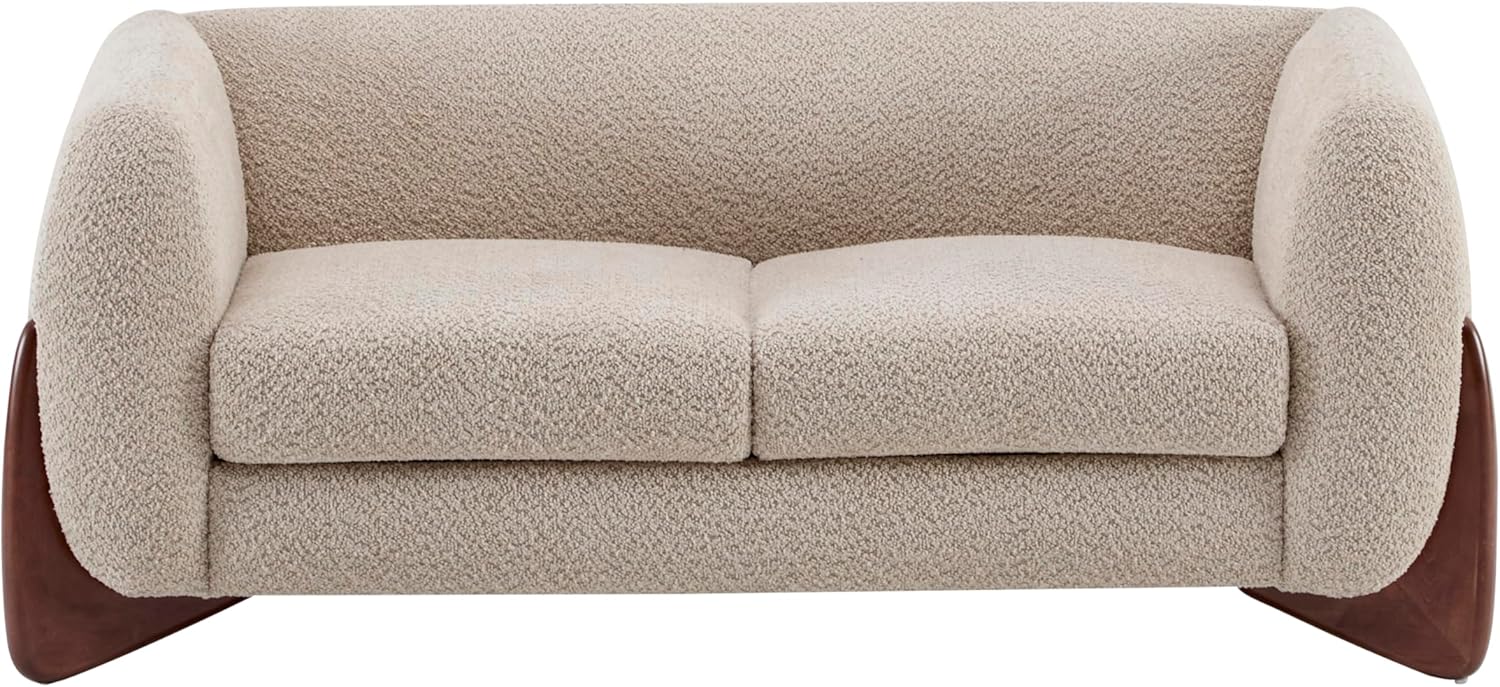 Christopher Knight Home Alma 63" Boucle Loveseat with Wood Legs, 2 Seater Sofa Couches for Living Room, Upholstered Couch Chair, Soft Seating Lounge Sofa Chair, Cozy Loveseat with Armrest, Almond