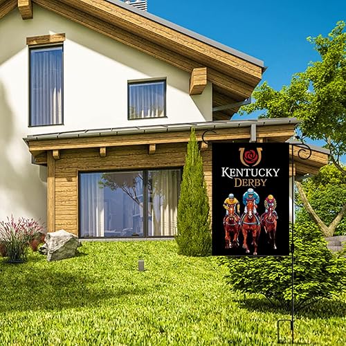 Miniatura 2 de Nepnuser Bandera de jardín de Kentucky Run for The Roses Horse Racing Party Decoración de doble cara para césped delantero letrero (negro)