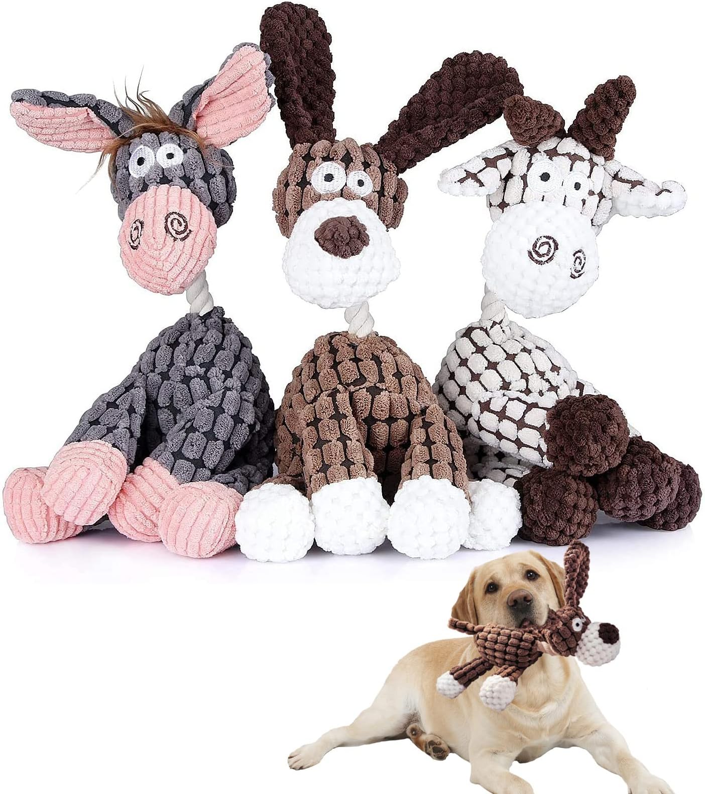 DYD 3 Pack Dog Squeaky Toys Dog Chew Toys For Puppy Teething Interactive Dog Chew Toys for Small to Medium Dogs Dog Plush Toys