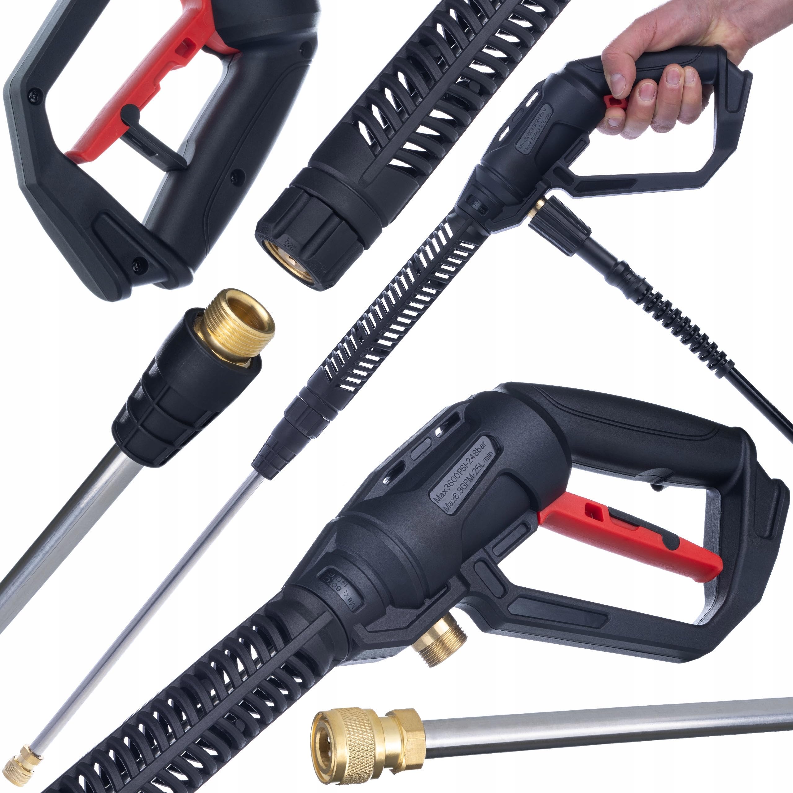 Rosfix Set Pro Clean Gun PCG1 – Pistola de alta presión con conector M22 x 1,5 + lanza + 1 L pistola de espuma | 4000 PSI | Núcleo de latón | Repuesto para limpiadores de alta presión Kärcher, Bosch