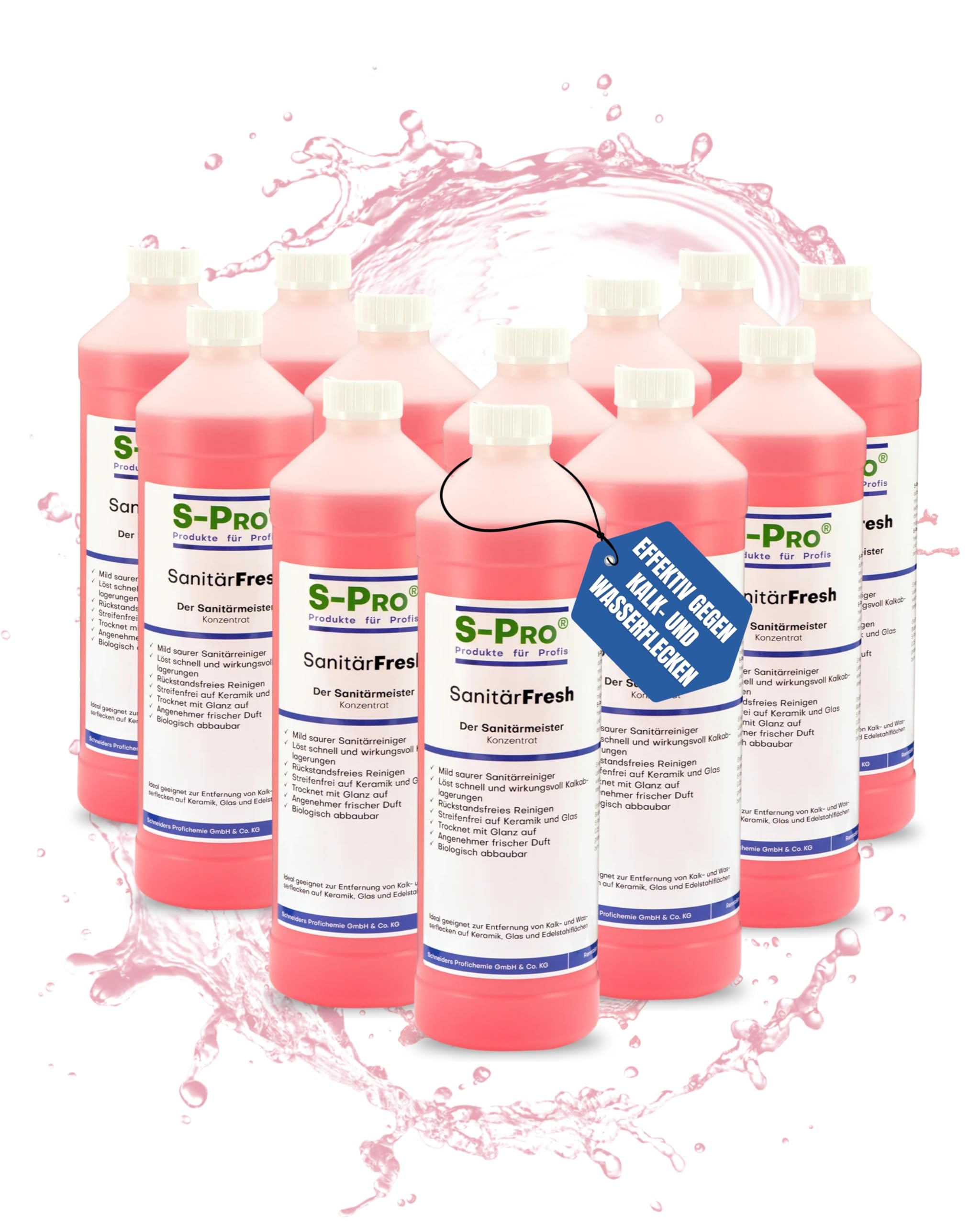 S-Pro SanitärFresh 12x 1 Liter Sanitärreiniger Konzentrat für Bad und Toilette, gegen Kalk und Wasserflecken, Reiniger Sanitär mit Frischeduft und Glanzeffekt