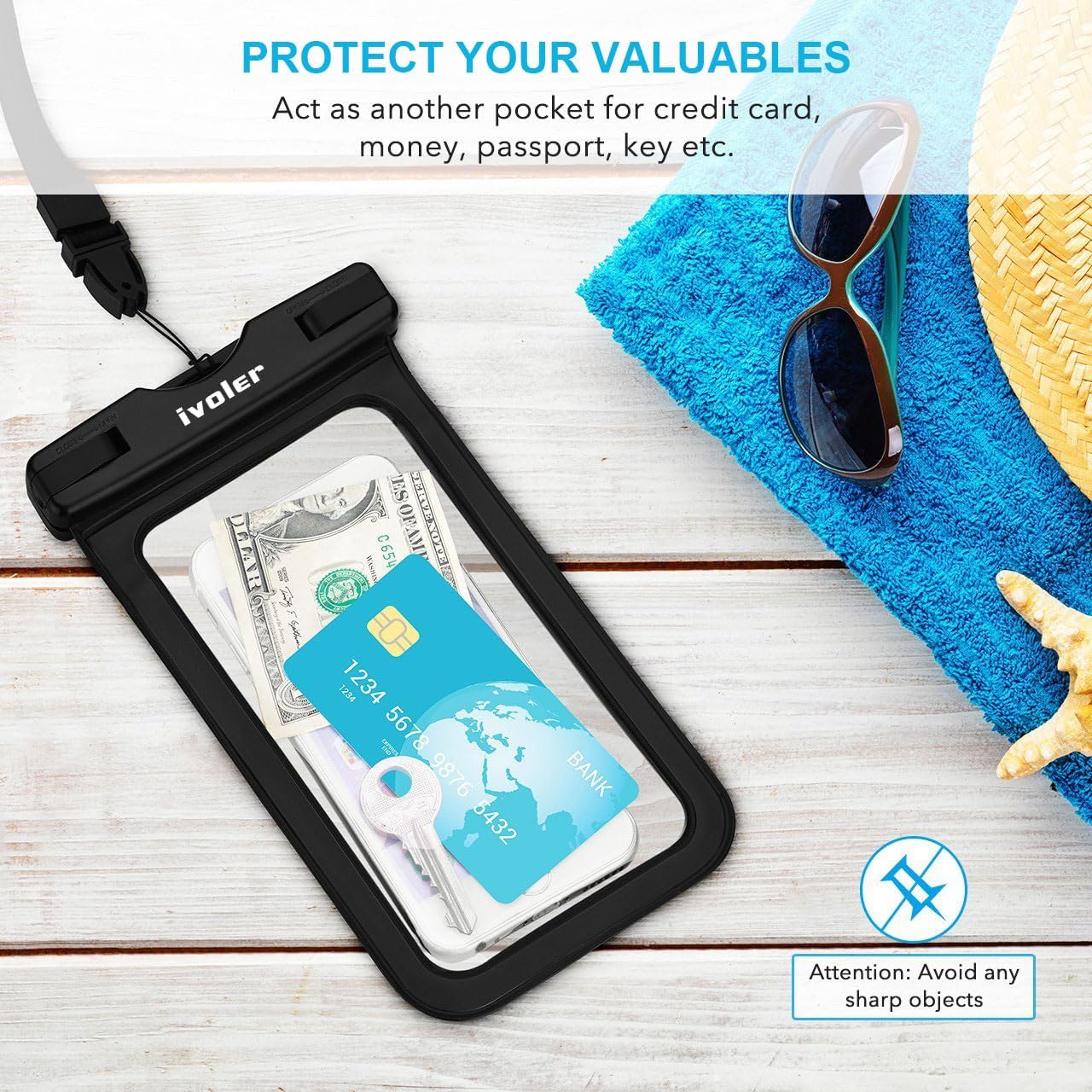 ivoler 2-Pack Waterproof Fanny Pack & Phone Pouch, Dry Bag for Passport, Phone & Wallet, Floating Waterproof Phone Case for Beach, Swimming, Kayaking, Boating, Cruise Essentials & Travel, Black