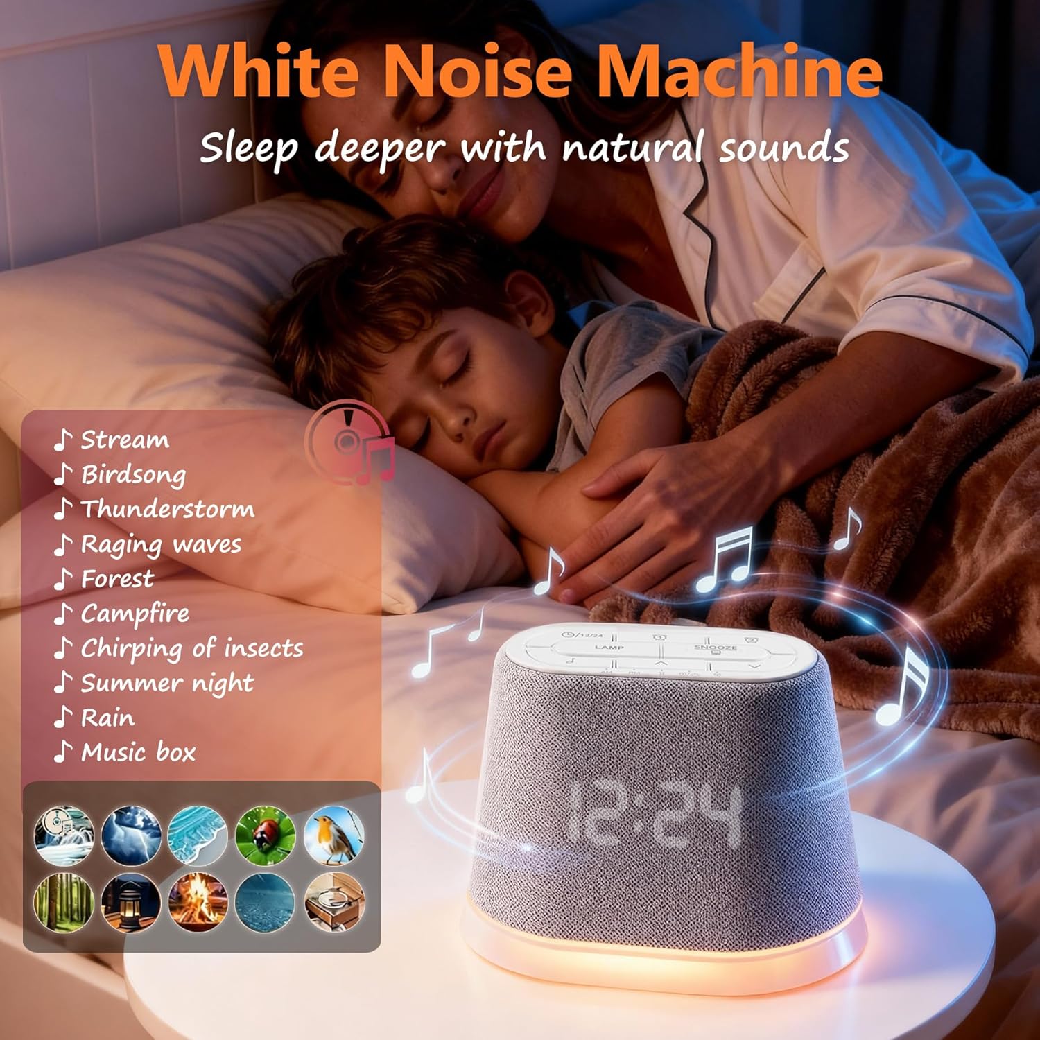 Sunrise Alarm Clock Sound Machine for Sleep, 10 Soothing Sounds Sleep Aid White Noise Machine for Heavy Sleepers, Timer, Easy Snooze, Wake Up Light for Bedrooms, Adults, Kids