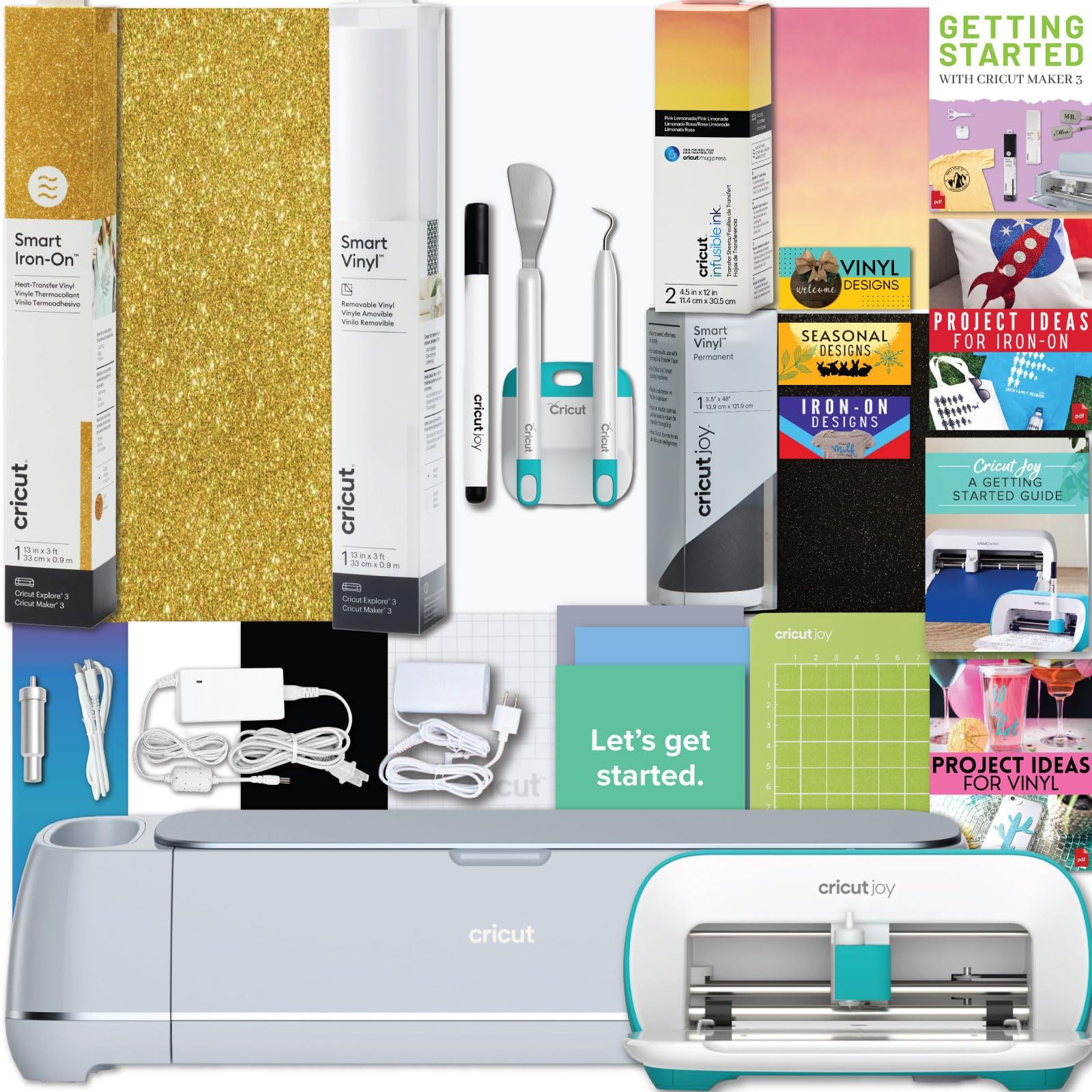 Cricut Maker 3 Machine and Cricut Joy Bundle - Craft Cutting Machine Combo Pack with Variety Cutting Materials, DIY Iron-on and Vinyl Projects, Mixed Sampler Materials Kit with Die-Cutting Machines