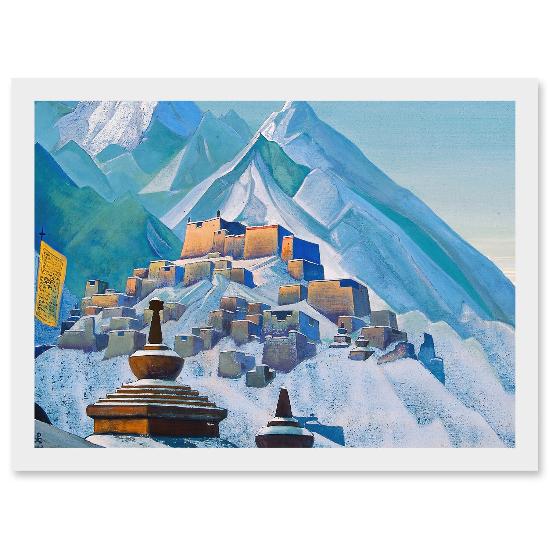 Artery8 Roerich Tibet Himalayas Symbolist Mountain Landscape Painting Artwork Framed Wall Art Print A4