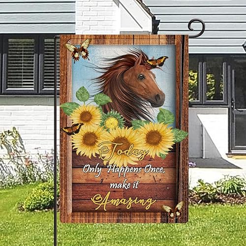 Miniatura 5 de Bandera de jardín de girasol, caballo de girasol, mariposa, bandera de jardín para recinto del zoológico, 12 x 18 pulgadas, arpillera de doble cara,
