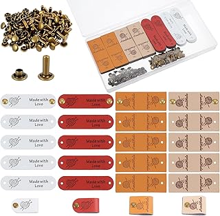 PEOVLVN 40 Pcs Leather Tags for Crochet Items, Personalized Handmade Tags with Rivets Made