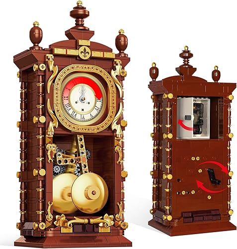 Juego de construcción de reloj oscilante retro vintage, relojes de péndulo, juguetes de bloques de construcción, con kit de modelo mecánico