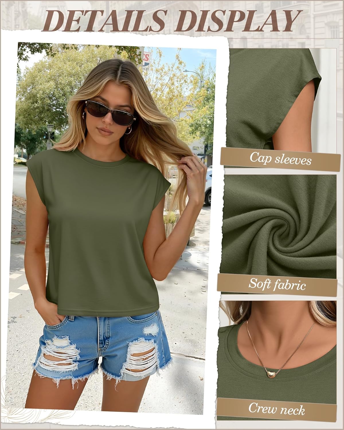 4 Pack Women's Cap Sleeve Shirts Basic Crop Tops Solid Crewneck T-Shirts Loose Fit Tank Summer Casual Tees