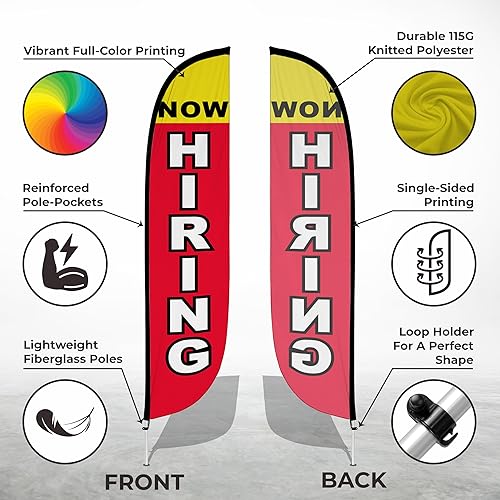 Miniatura 2 de LookOurWay Conjunto de bandera de plumas, bandera publicitaria de 12 pies con postes y pico de tierra para promoción de negocios, ahora contratando