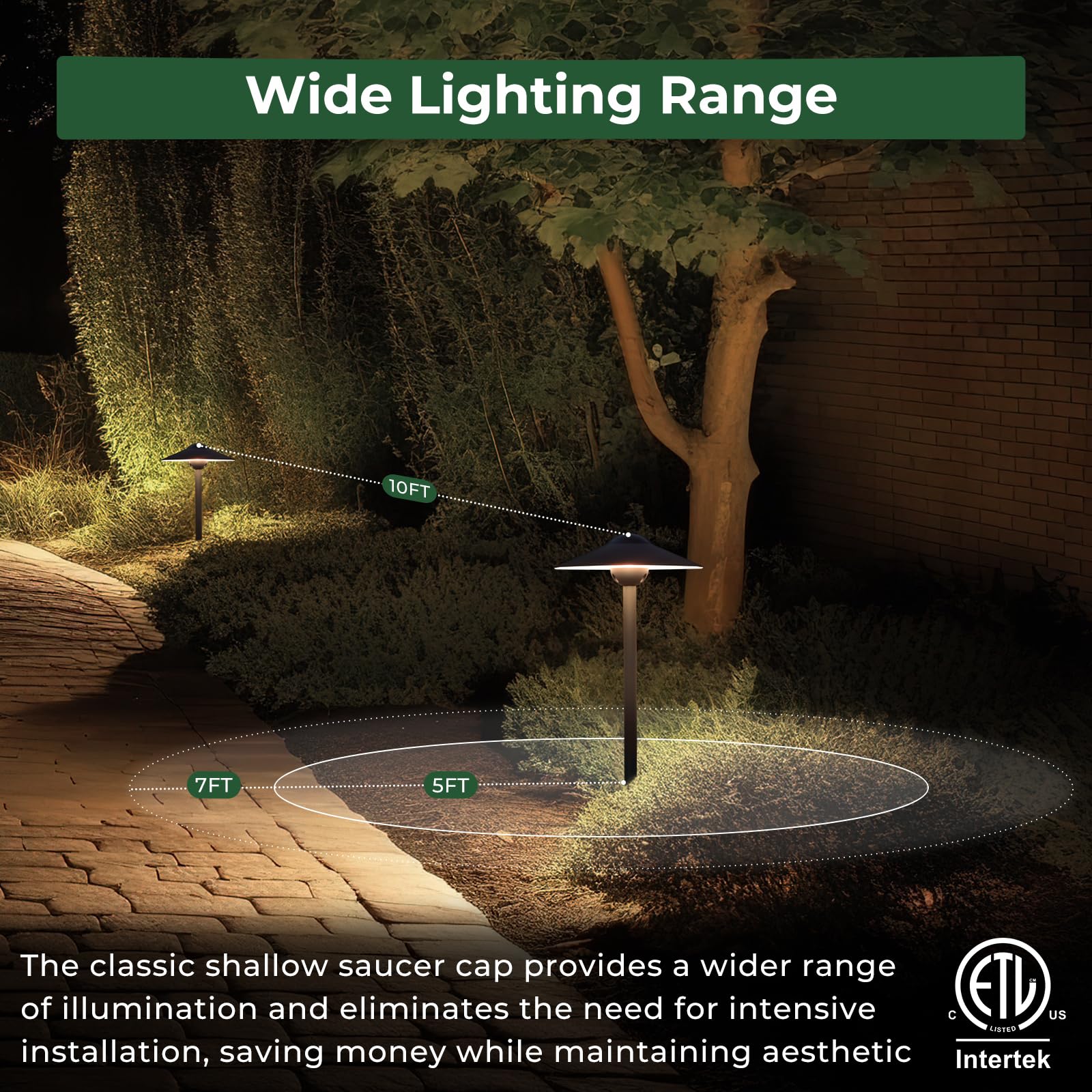 Gardencoin Niederspannungs-Wegeleuchten (21,6 cm Schirm, 54,8 cm hoch), 12 V LED-Landschaftsbeleuchtung für den Außenbereich, verdrahtet, Aluminium-Wegbeleuchtung mit 3 W, 2700 K, austauschbare