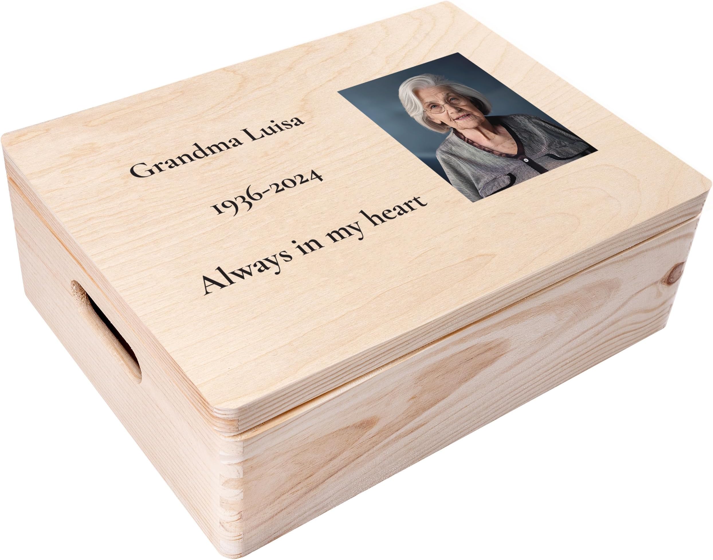 Personalized Wooden Storage Box Mourning Box | 15.8x7.87x5.51in (+-0.5) | Hinged Lid Handle Engraving | Unpainted Gift Box | Rough UNSANDED Keepsake Memory Souvenir Chest
