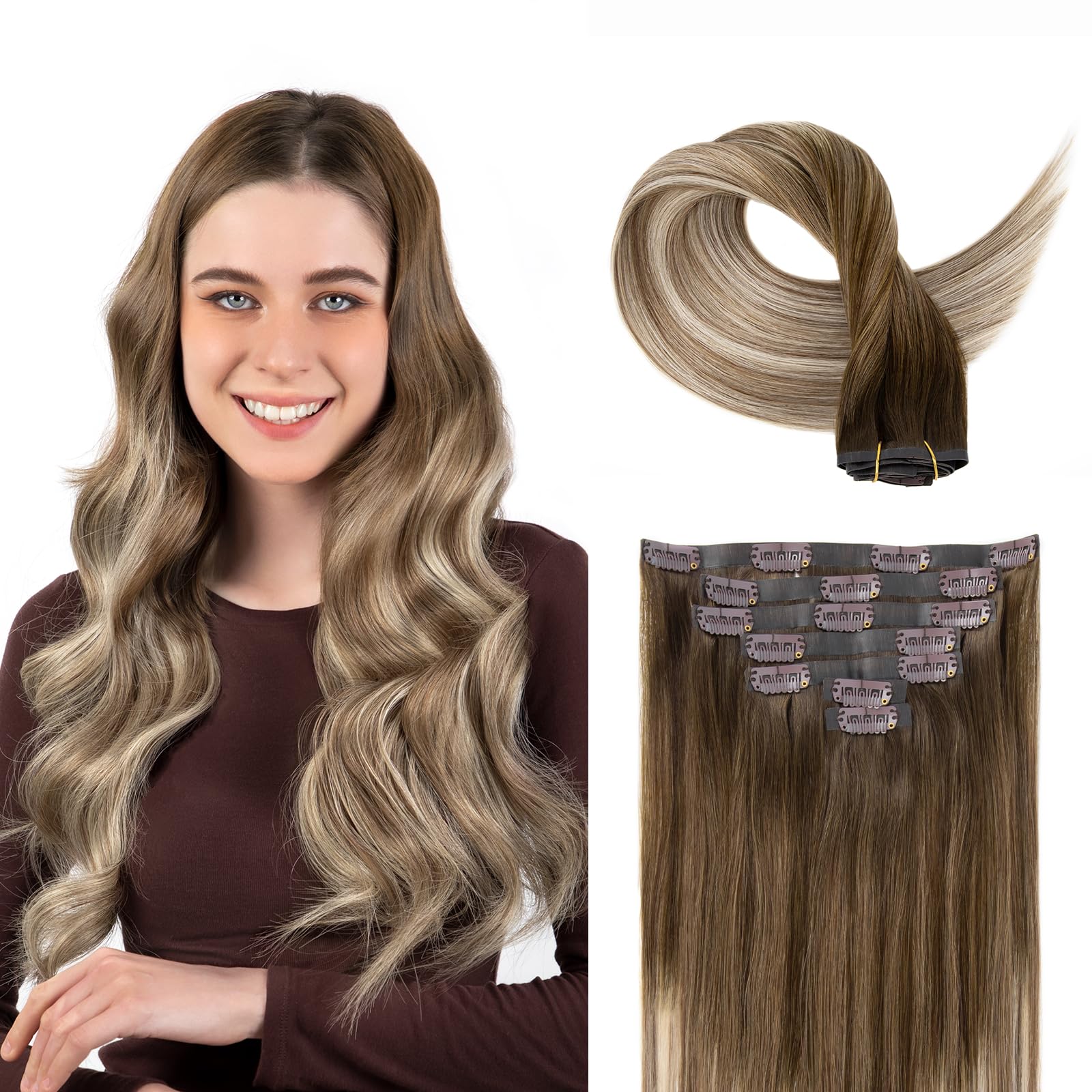 SOBEAUTY Clip in Hair Extensions, 100% Real Human Hair Remy Hair Extensions