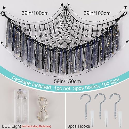 Miniatura 6 de FIOBEE Red de animales de peluche o hamaca con luz LED, hamaca de juguete colgante para animales de peluche, organizador de almacenamiento para