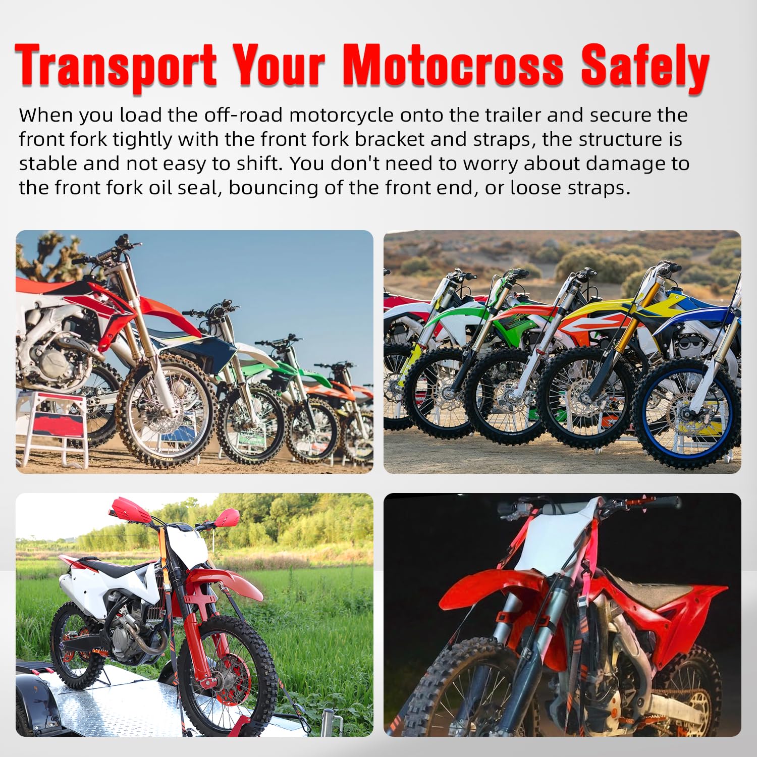 Protector Horquilla Moto,Soporte Suspensión Herramienta de Transporte para Motocross Supermoto Enduro Pit Bike-Rojo