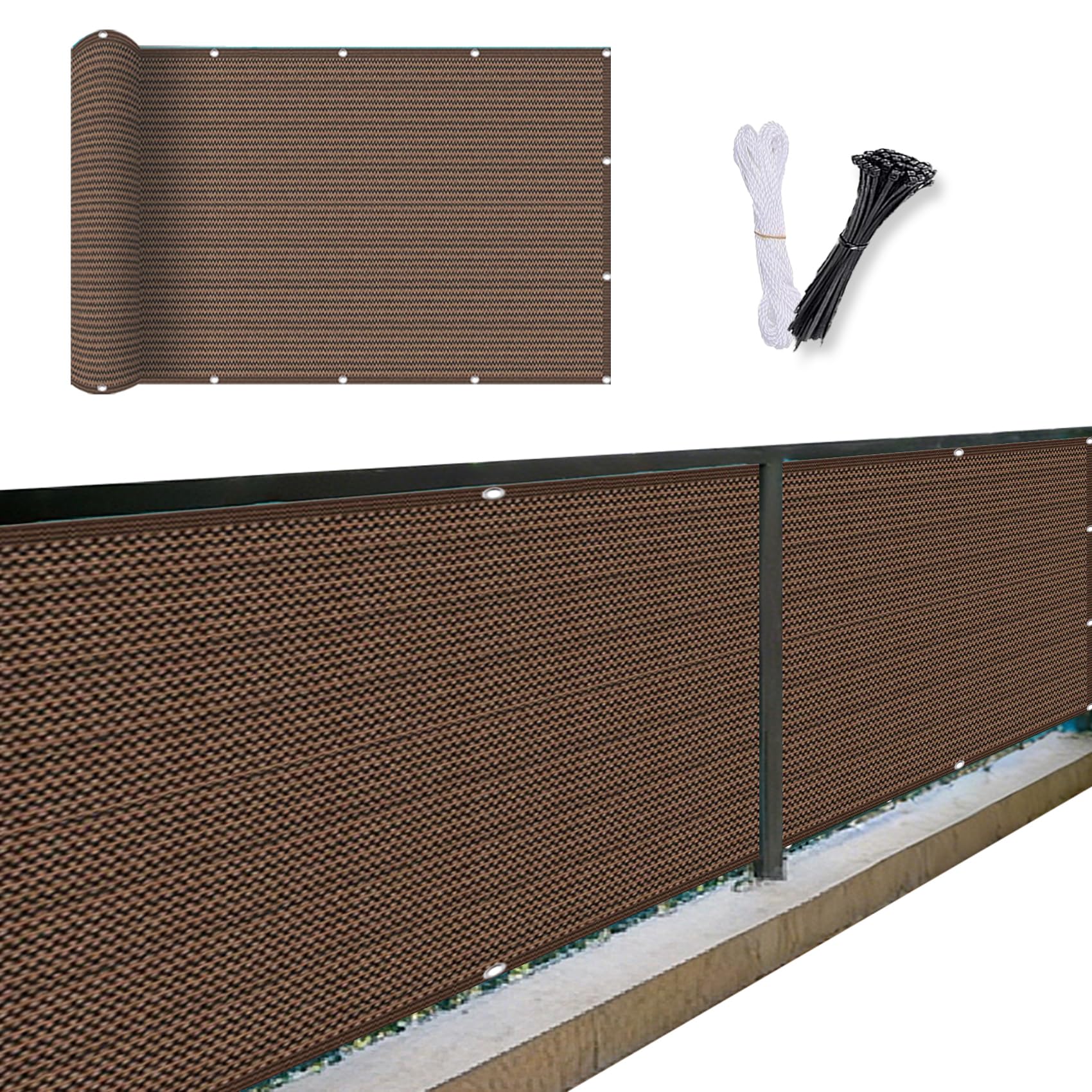 Brise vue pour balcon anti UV protection soleil vent marron avec oeillets