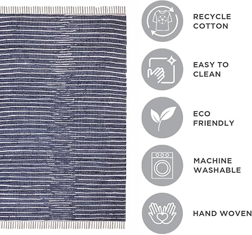 Miniatura 3 de Lush Ambience URVI Alfombra de trapo tejida a mano, lavable, alfombra de entrada, alfombra para sala de estar, alfombra para dormitorio, pasillo,