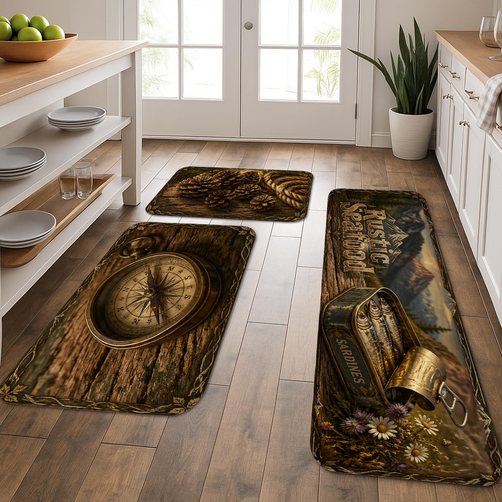 Tapis de cuisine lavables sol lot de 3 rustiques vintage tapis doux pour évier