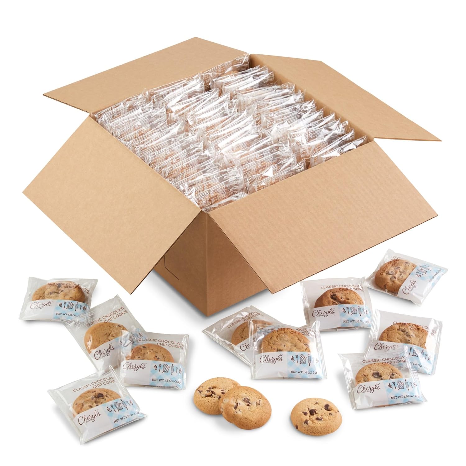 Cheryl’s Cookies Classic Chocolate Chip Cookies 120ct Case, Soft & Chewy, Individually Wrapped, Fresh-Baked Quality, Kosher, Bulk Value Gift Pack, Snack, Treats, Desserts, Party Favor