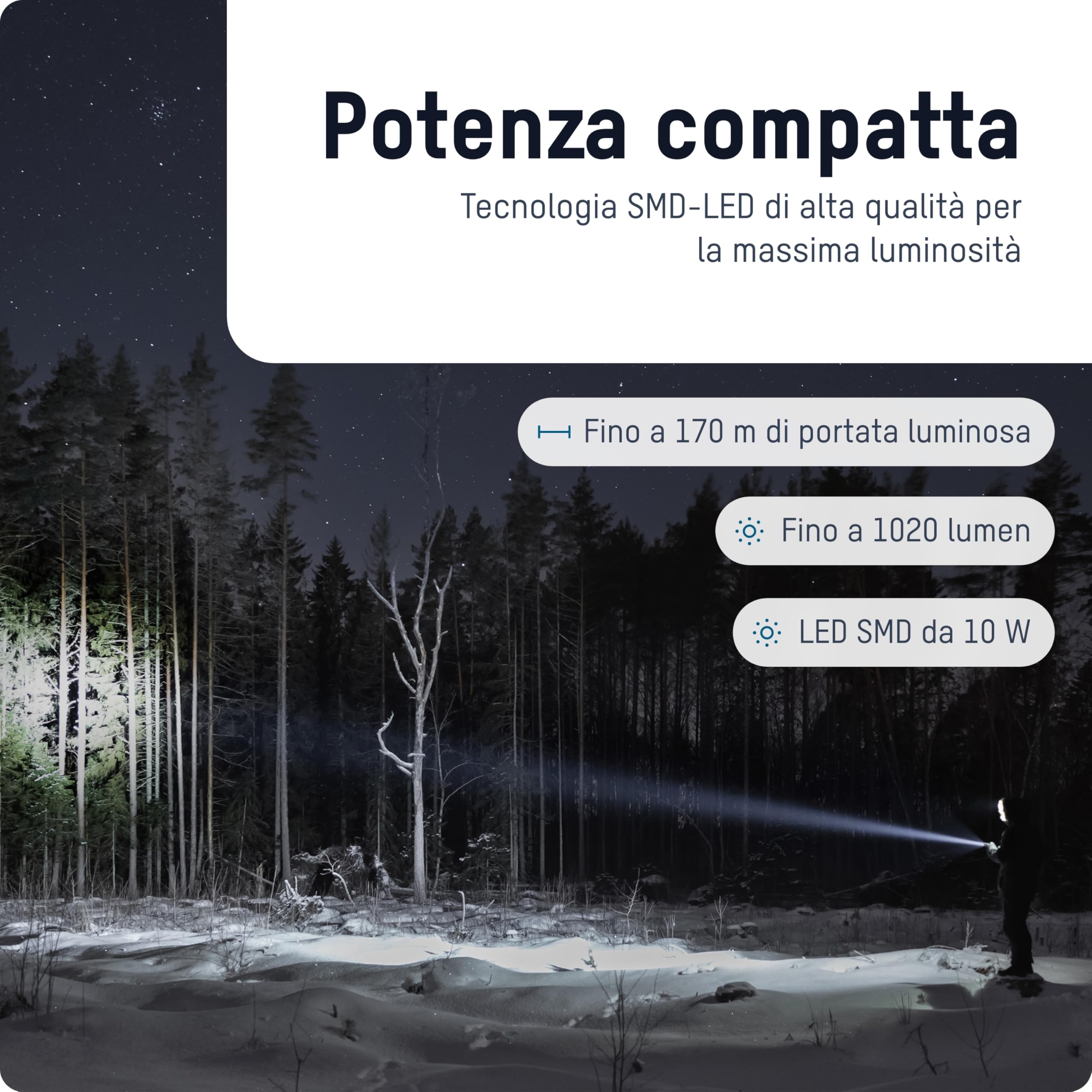 ANSMANN Torcia Survival 1020 lumen, ricaricabile tramite cavo USB-C, compatta, molto luminosa, durata estrema, vari modi luce, lampada LED outdoor per escursioni, campeggio, attrezzatura d’emergenza