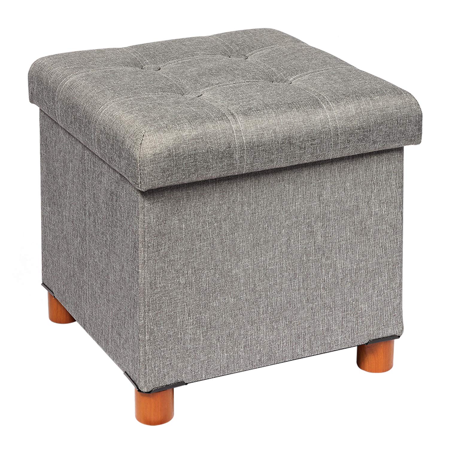 B FSOBEIIALEO Storage Ottoman with Tray, Foot Stools and Ottomans with Legs, Storage Cube Seat Linen Grey 15"