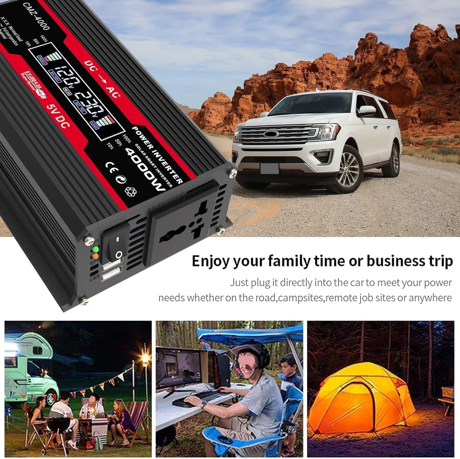 18W 12V Off-Grid Solar Panel Kit with 4000W Inverter & 30A Charge Controller - Perfect for RV, Camping(Red)