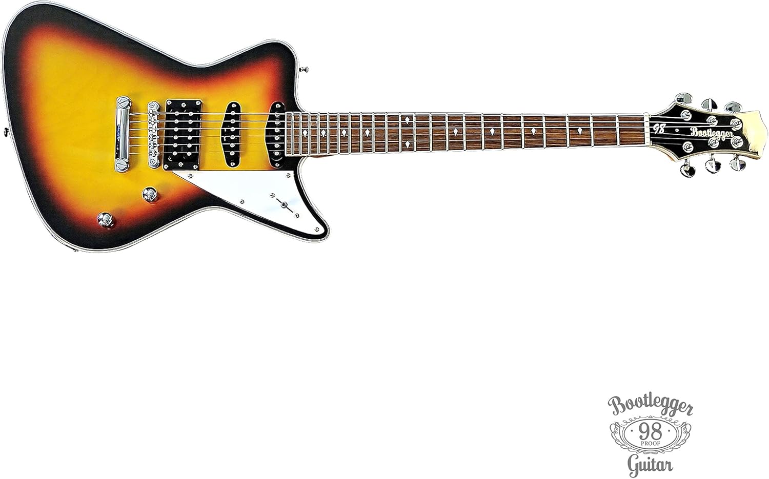 Bootlegger Guitar Hounder 6 String Electric Solid Body Classic Offset Rocker 22 Frets 24.75 Scale Brazilian Rosewood Fingerboard Tobacco Burst Gloss Poly finish SSH (3) Pickups Custom Hard Case