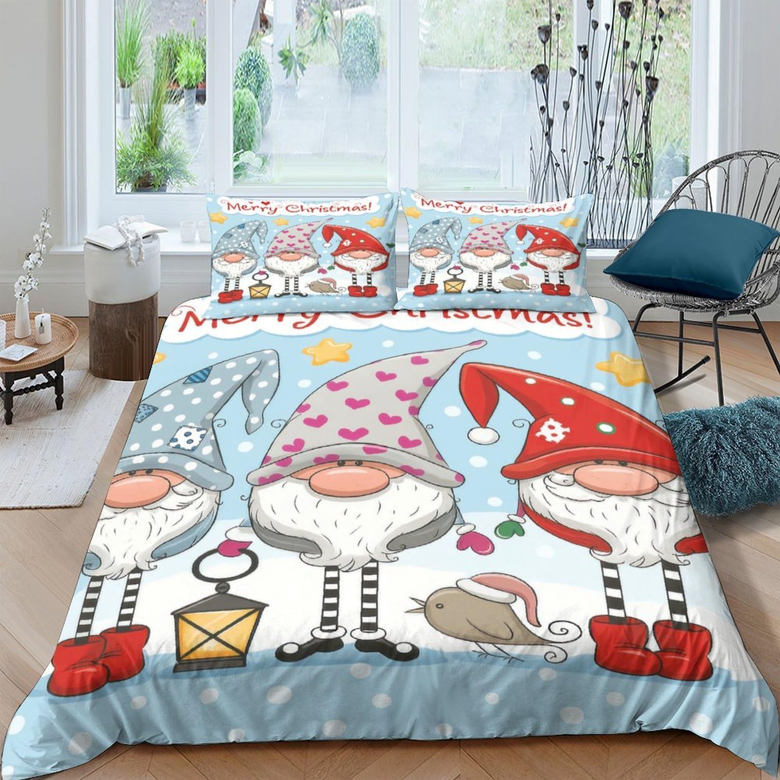 Ctjqhvkz Style-8 3D Printed Christmas Gnome Fitted Sheet Microfiber Anti-Slip Nordic Winter Bed Cover For Bedroom Guest Room Decor Single（135X200cm）