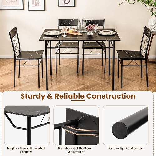 Miniatura 4 de GOFLAME Juego de mesa de comedor de 5 piezas para 4, mesa de cocina moderna y 4 sillas con marco de metal, juego de comedor que ahorra espacio para