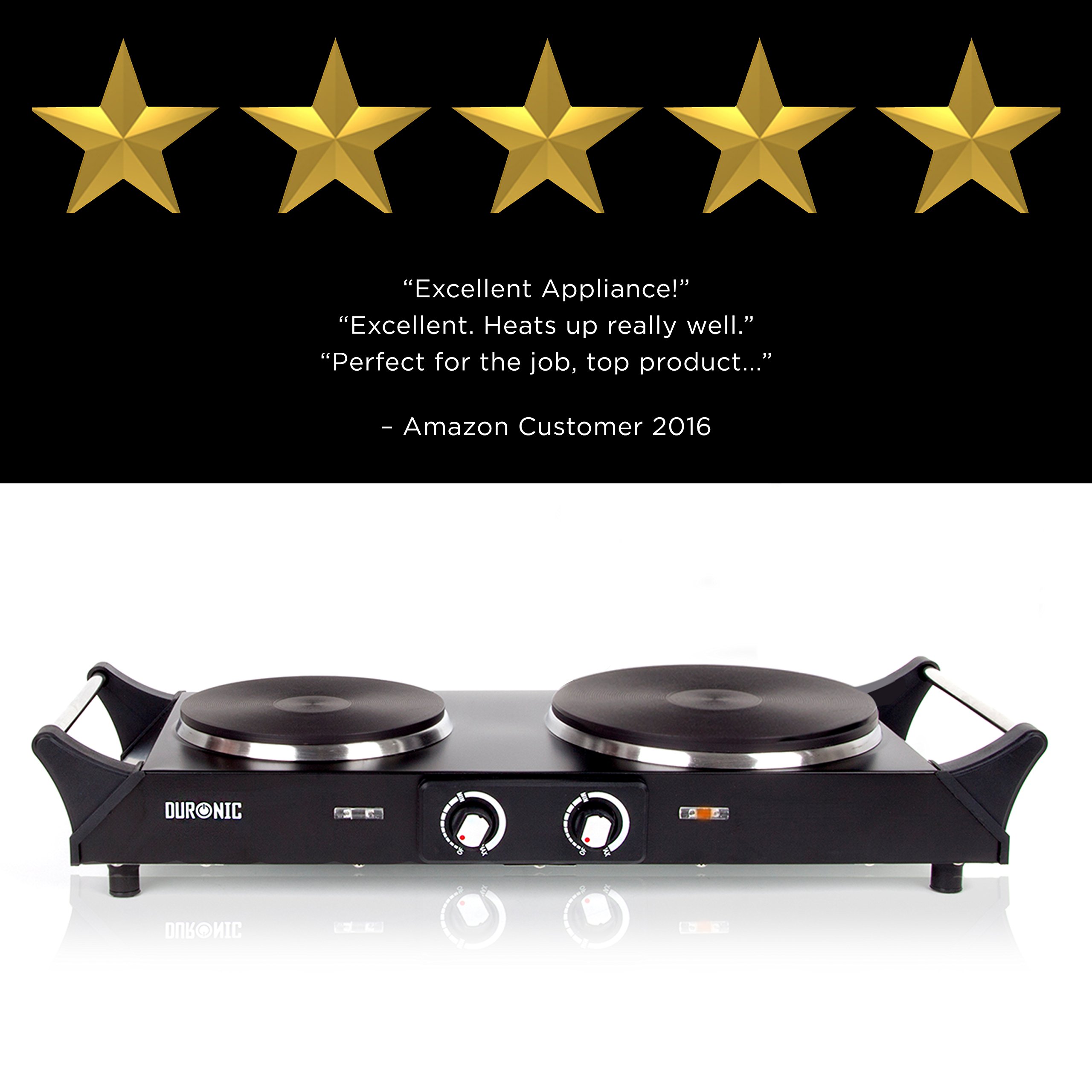 Buy Duronic Hot Plate HP2BK TableTop Cooking 2500W Black Steel Electric Double Hob with