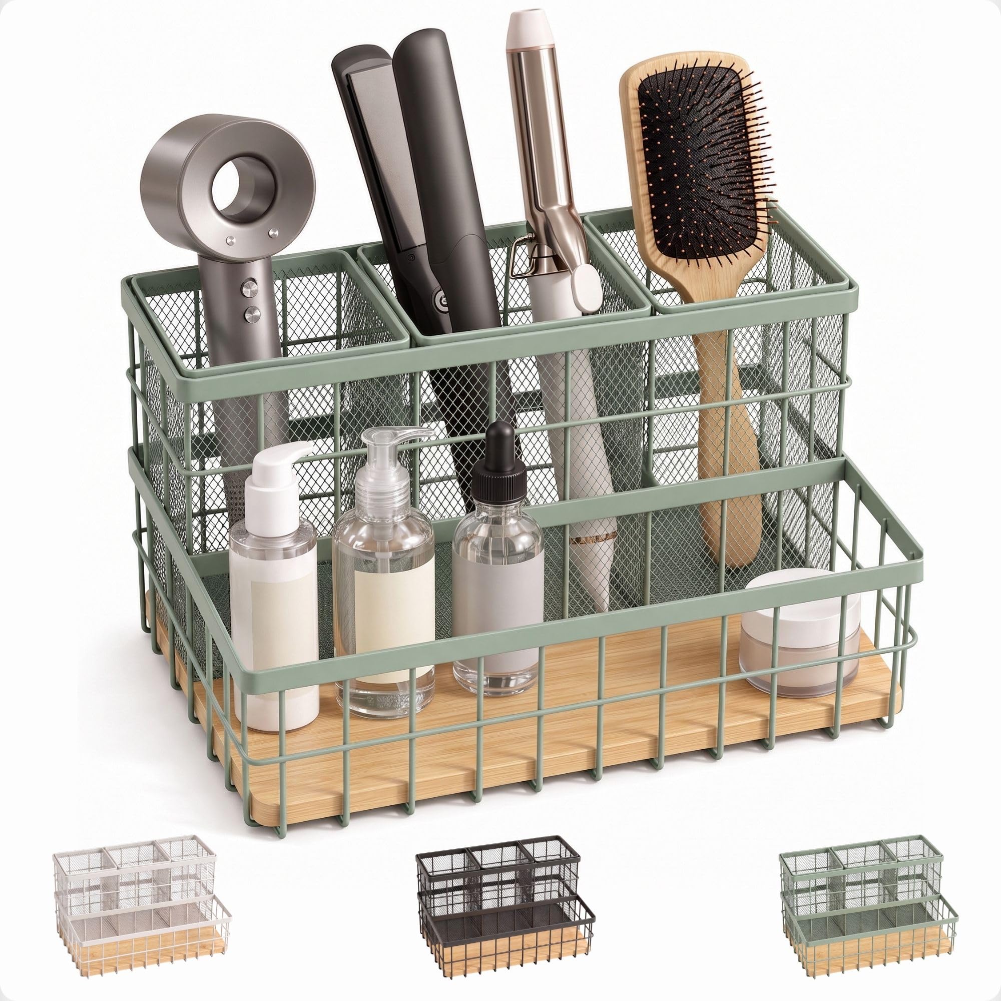 Hair Tool Organizer Countertop, Breathable Metal &amp; Bamboo, Heat-Resistant